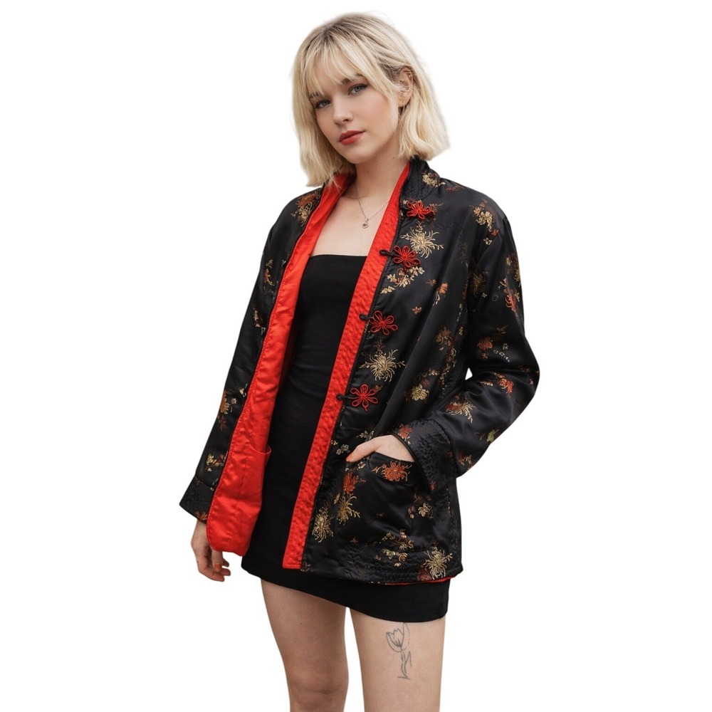 Vintage Reversible Silk‎ Feel Brocade Jacket Frog Closure Size 44
